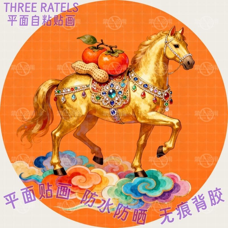 好事发生马踏祥云金马贴画冰箱门贴贴墙生肖自贴纸家用马年装饰贴