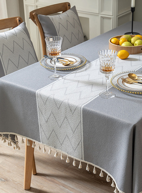 桌布布艺简约现代灰色棉麻北欧高级感法式长方形茶几台布2023新款