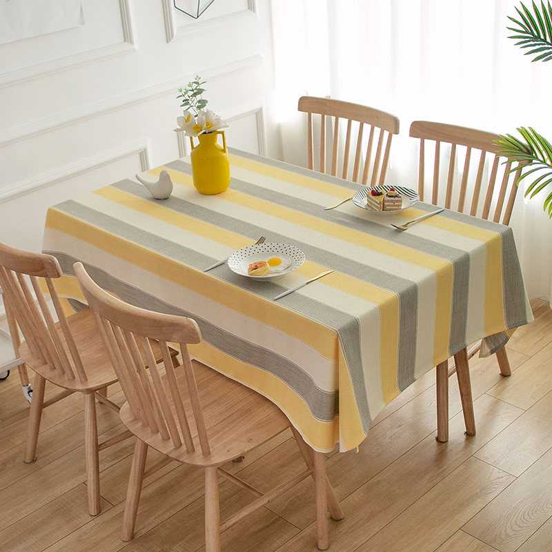 桌布布艺加厚棉麻防水条纹小清新