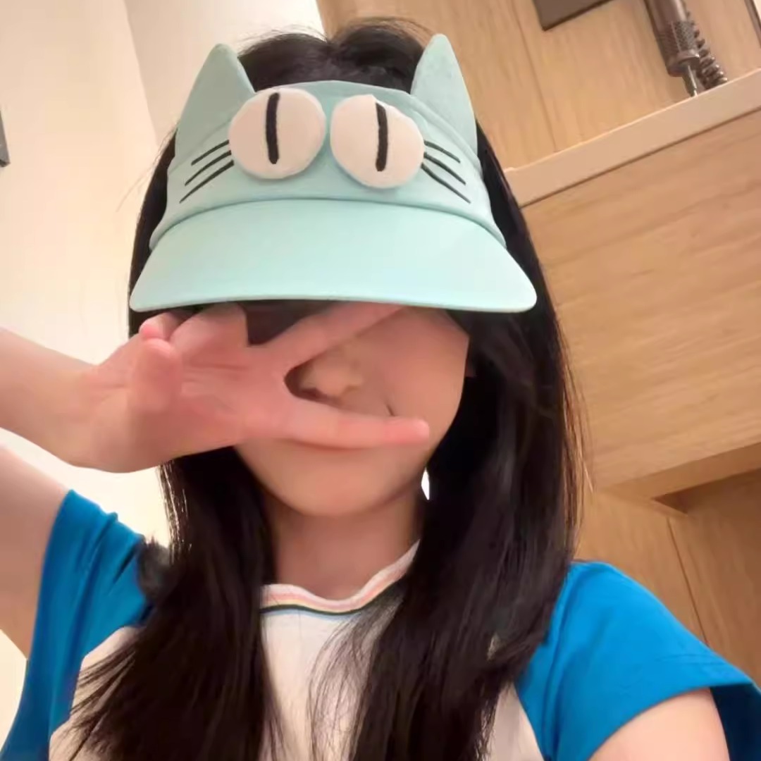 GN大眼仔猫咪星空顶空顶遮阳帽女夏季防晒可爱卡通显脸小百搭帽子
