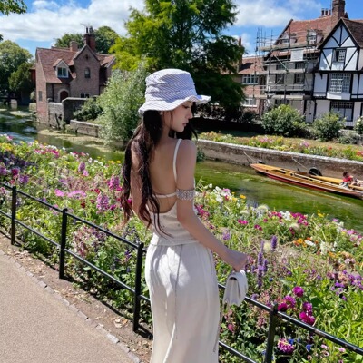 GN100%亚麻棉透气条纹褶皱渔夫帽