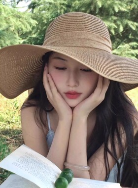 度假风法式弧边大帽檐草帽女夏季