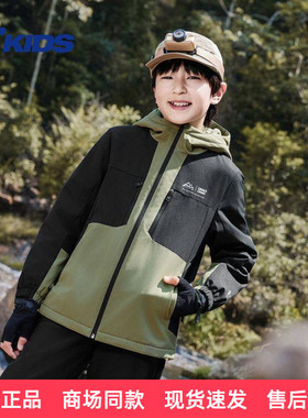 乔丹儿童梭织外套男2025冬季新款大童加绒保暖男童户外连帽风衣