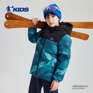 乔丹男童梭织羽绒服连帽加绒保暖儿童2025冬季大童羽绒外套面包服