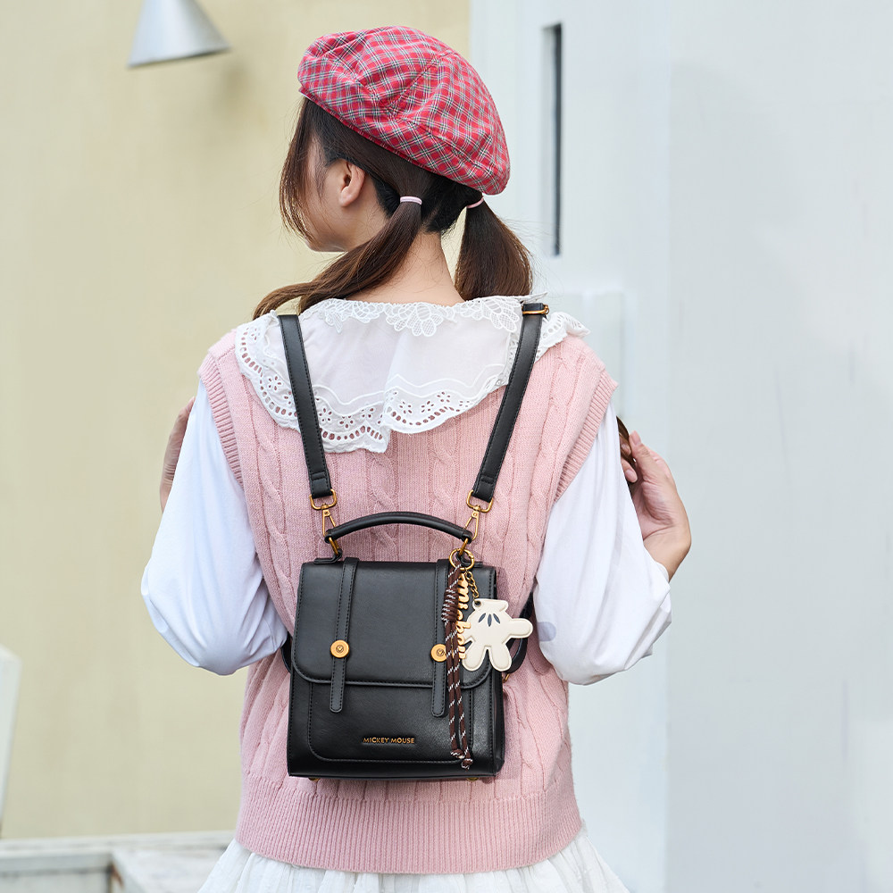 迪士尼包包女2026新品复古学院风双肩包女士大容量旅行背包可斜跨