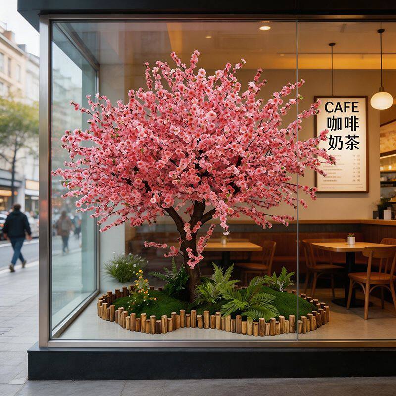仿真桃花网红樱花树婚庆酒店假花新年装饰大型商场室内摆设许愿树