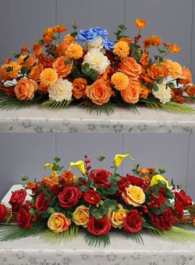 商务绢花会议室长桌场摆