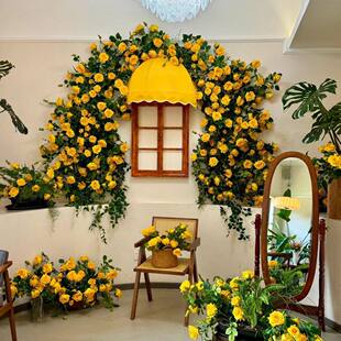 仿真花藤黄色玫瑰花打卡造景花装饰网红瀑布网红拍照暖黄玫瑰花藤