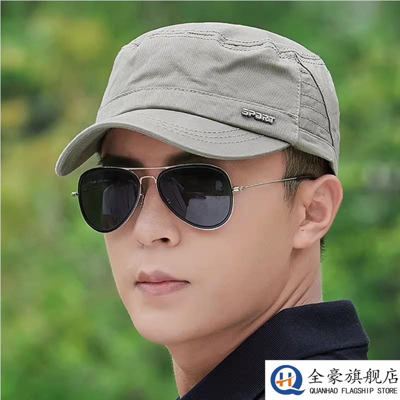 帽子男秋冬季纯棉遮阳平顶帽防晒爸爸短檐布帽休闲百搭太阳鸭舌帽