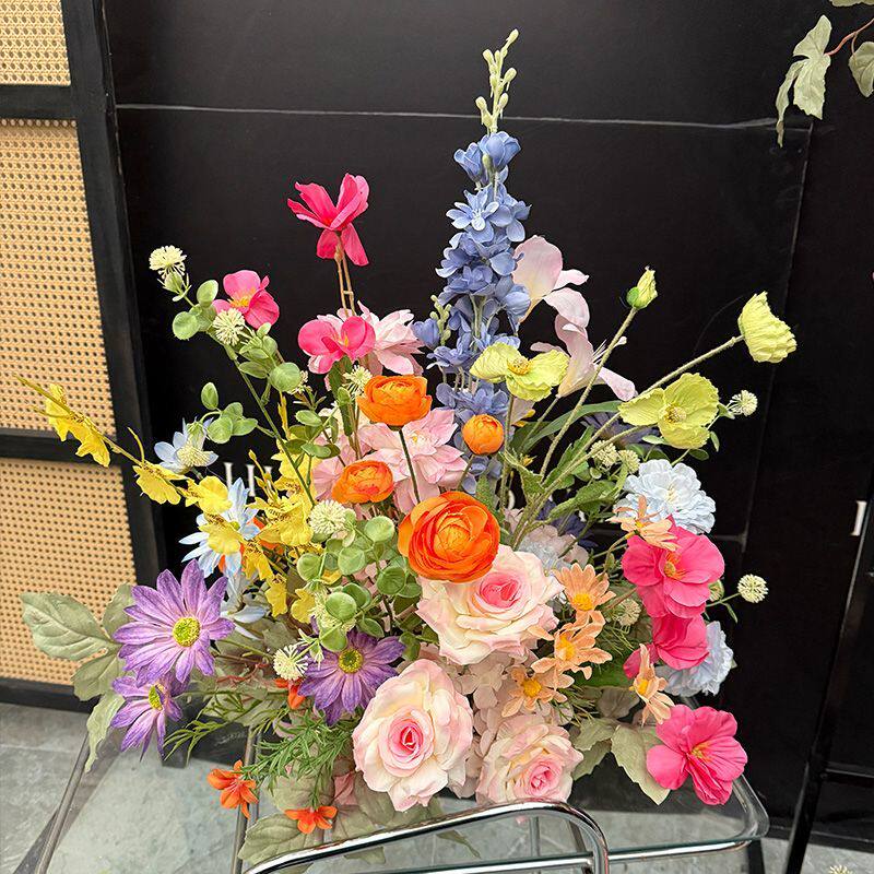 莫奈仿真花多巴胺户外婚礼花艺宝宝周岁布置排花4S店橱窗装饰假花