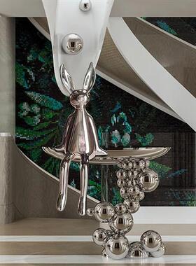 户外网红卡通大白兔玻璃钢摆件家居客厅样板间走廊兔子雕塑装饰品