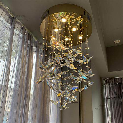 北欧轻奢K水晶蝴蝶吊灯别墅复式餐吧艺术楼梯灯创意装饰吊灯