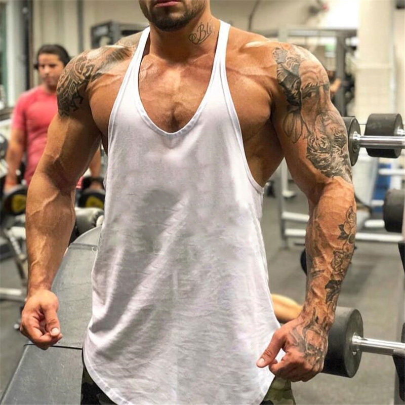 工字型纯色肌肉男运动背心纯棉夏季休闲健美健身衣透气吸汗训练服