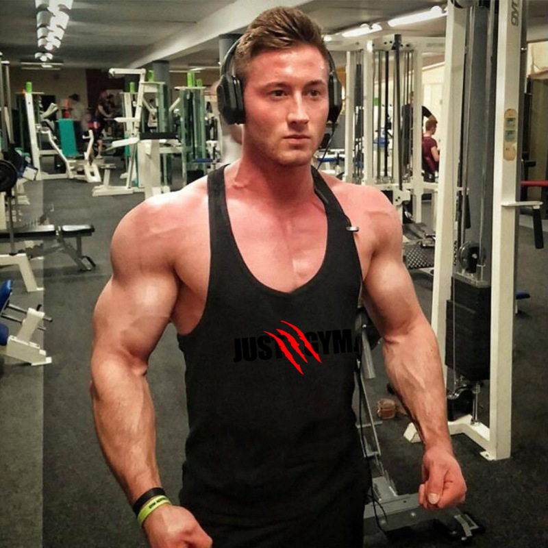 健美健身运动背心男式跨栏吊带无袖t恤 兽爪印肩带款锻炼工字背心