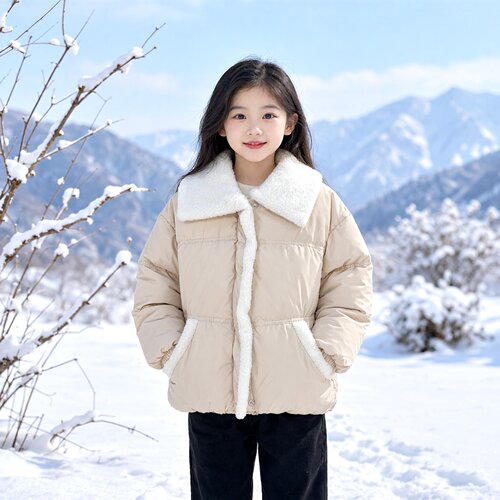 Abckids女童加厚毛领羽绒服
