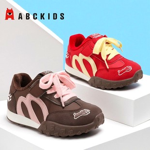 Abckids童鞋2025冬季新款男童加绒二棉运动鞋保暖女童休闲跑步鞋
