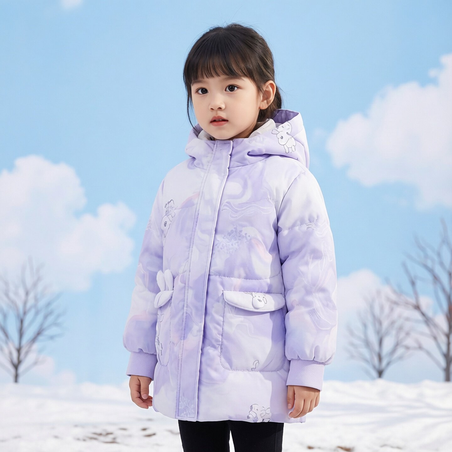 商场同款abckids童装2025冬季新款女童连帽羽绒服卡通动漫加厚潮图片