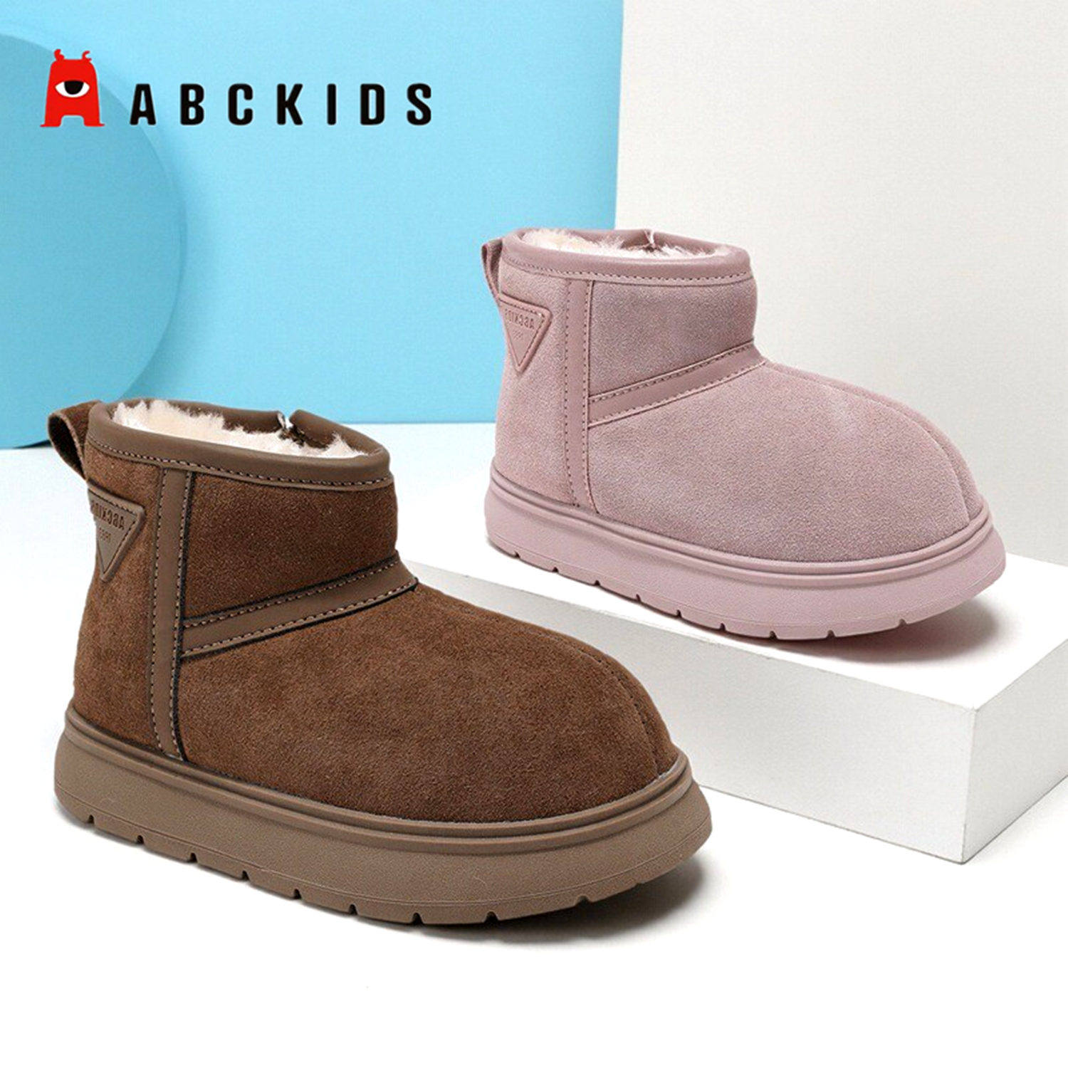 Abckids童鞋2025冬季新款儿童雪地靴女童加绒保暖防水男童大棉鞋