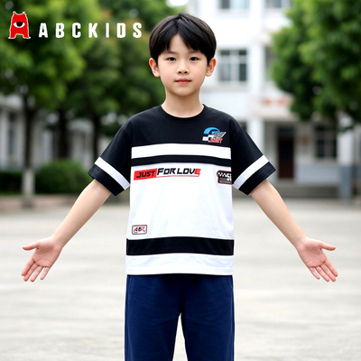 Abckids男童条纹宽松短袖T恤