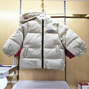 商场同款abckids童装2024冬季新款男宝宝洋气连帽加厚羽绒服外套