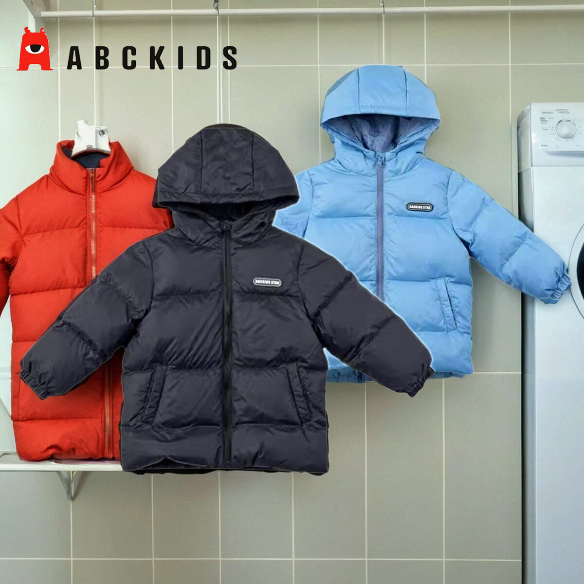 商场同款abckids童装2024冬季新款男宝宝洋气连帽加厚羽绒服外套图片