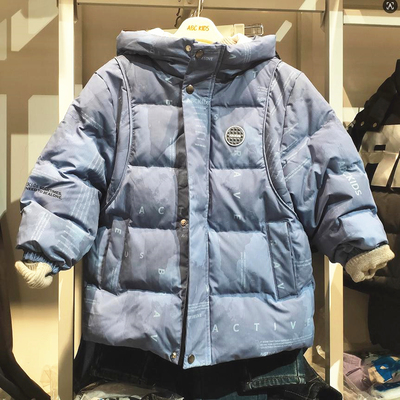 商场同款Abckids茧型连帽羽绒服冬季新款男童中长款加厚鸭绒外套
