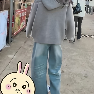 灰色慵懒复古风费尔岛连帽开衫秋冬加厚毛织外套针织衫外穿上衣潮