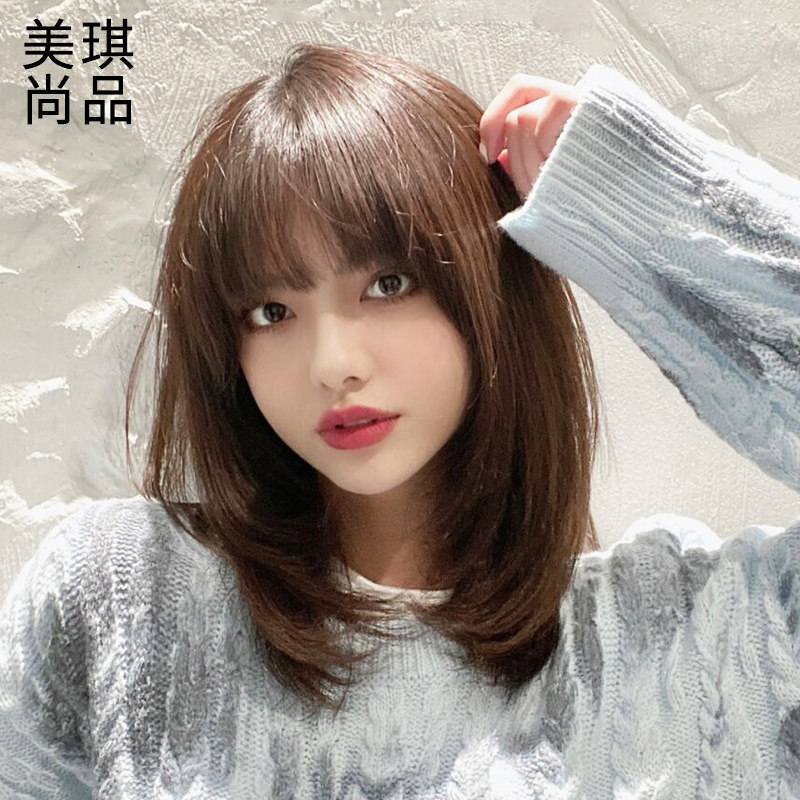 假发女中长发法式空气刘海减龄锁骨发真人发丝全头套式短发假发套