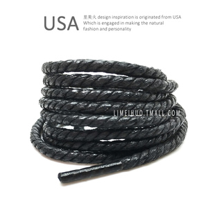 三股绳3.5毫米皮鞋鞋带英伦风男女圆黑色短棕色中粗跟打蜡马丁靴