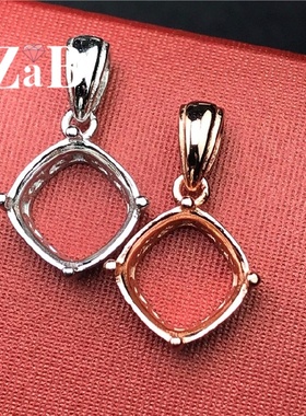 文艺风方形纯银吊坠空托热卖新品