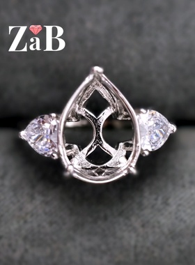 【雷迪恩冰花切 镶口：10X14mm】水滴梨形戒指托空托DIY首饰925银