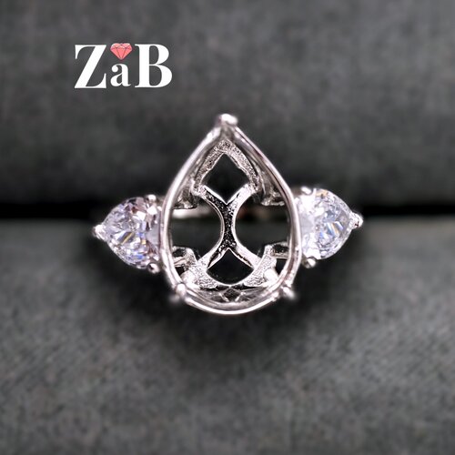【雷迪恩冰花切 石位：10X14mm】水滴梨形戒指托空托DIY首饰925银