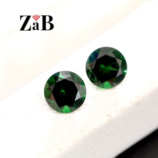 深绿宝石80分钻6mm圆形铬透辉石彩宝DIY饰品戒指戒面配石裸石
