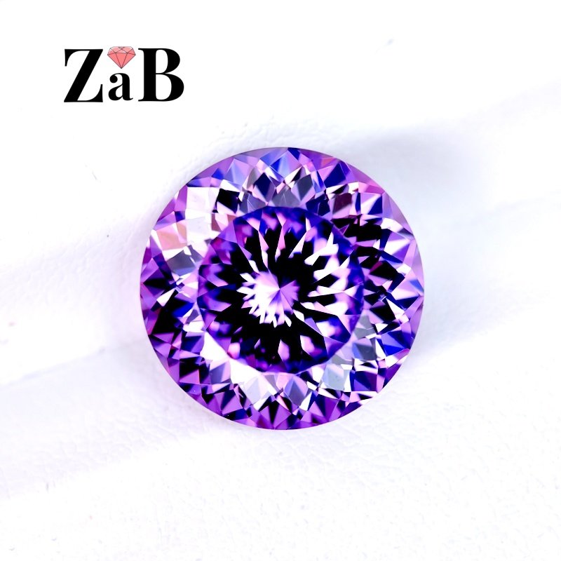 紫罗兰星空切百版切圆形紫色彩宝主石裸石戒指戒面吊坠配石高碳钻