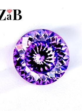 紫罗兰星空切百版切圆形紫色彩宝主石裸石戒指戒面吊坠配石高碳钻