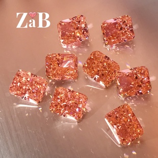 莲花粉宝石帕帕拉恰雷迪恩正方冰花切宝石裸石戒指戒面主钻配石潮