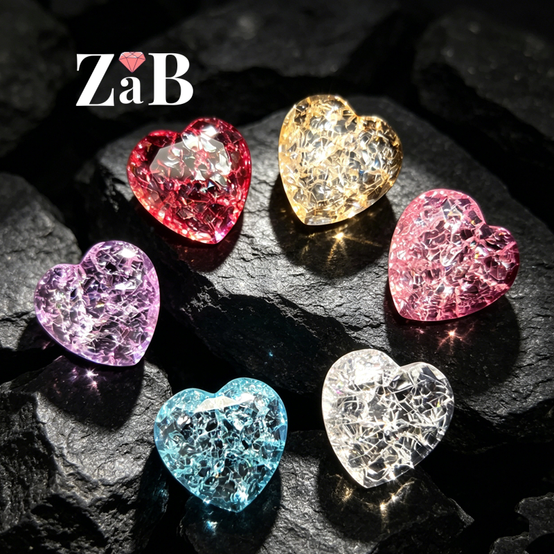冰裂宝石彩宝爱心形30X30mm超大尺寸吊坠裸石DIY配石未镶嵌裸钻