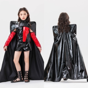 男女童黑红色朋克演出服决赛服炫酷未来科技潮服感摄影棚拍照写真