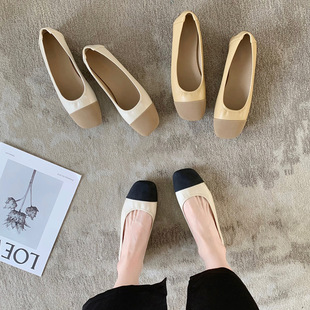葡萄妈studiolee 方头软底粗跟小香风拼色浅口百搭平底单鞋女夏季