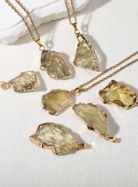 欧美天然石保石鎏金黄水晶电镀饰品吊坠金色包边项链厂家直销