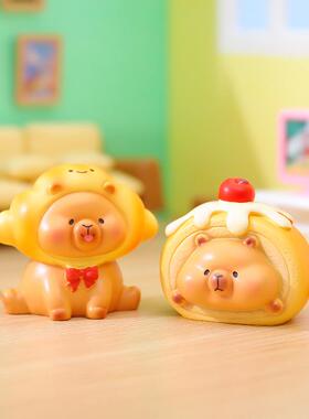 创意卡通萌宠豚豚甜品屋盲盒桌面卡皮巴拉萌趣摆件家居装饰品