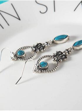 亚马逊ebay跨境复古泰银耳环欧美女镶嵌绿松石耳坠耳饰