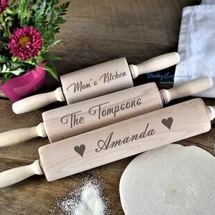 etsy热销个性化雕刻擀面杖木儿童擀面棍厨房小工具家用实木擀面杖