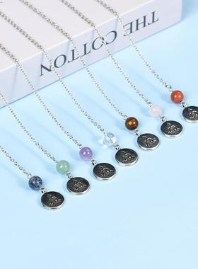 跨境热销天然粉紫白水晶东陵玉灵摆吊坠项链挂饰厂家珠宝