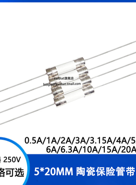 5X20带引脚陶瓷保险丝 5*20熔断器 250V 1A2A3A5A8A10A20A30A 安