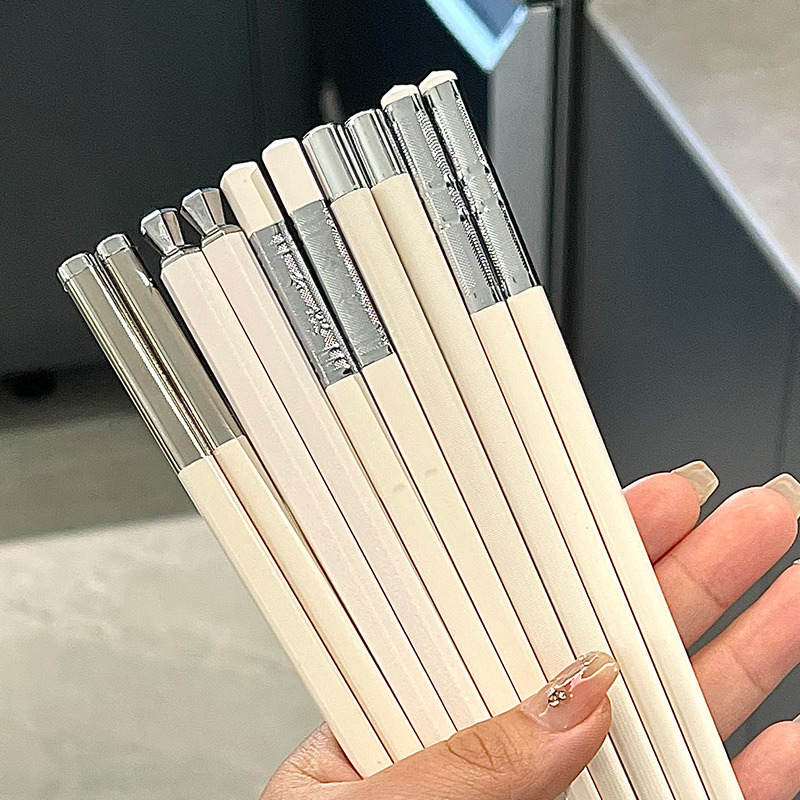 银白色筷子家用高档合金筷吃饭用尖头筷子单双防滑耐高温专用筷子