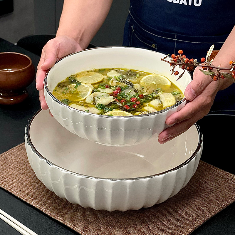 极简风酸菜鱼碗大容量陶瓷碗汤面碗拉面碗饺子碗创意家用装水果碗