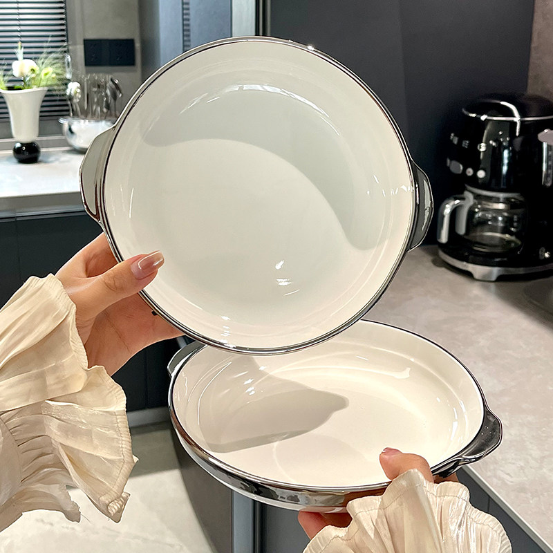 轻奢风双耳盘陶瓷盘子简约高级感饺子盘牛肉炒饭盘汤盘菜盘意面盘,餐饮具,盘,淘宝优惠券,粉丝福利购,淘宝优惠卷