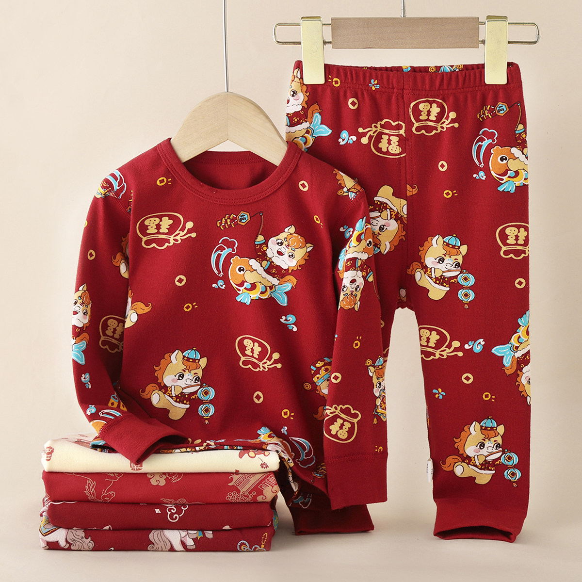 婴幼儿无骨女童大红高腰秋衣秋裤套装新年家居服纯棉男小宝宝睡衣,童装/婴儿装/亲子装,家居服套装,淘宝优惠券,粉丝福利购,淘宝优惠卷