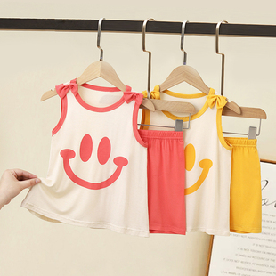 no退no换 家居服短裤 夏季 女宝宝薄款 背心 女童莫代尔睡衣套装 清仓